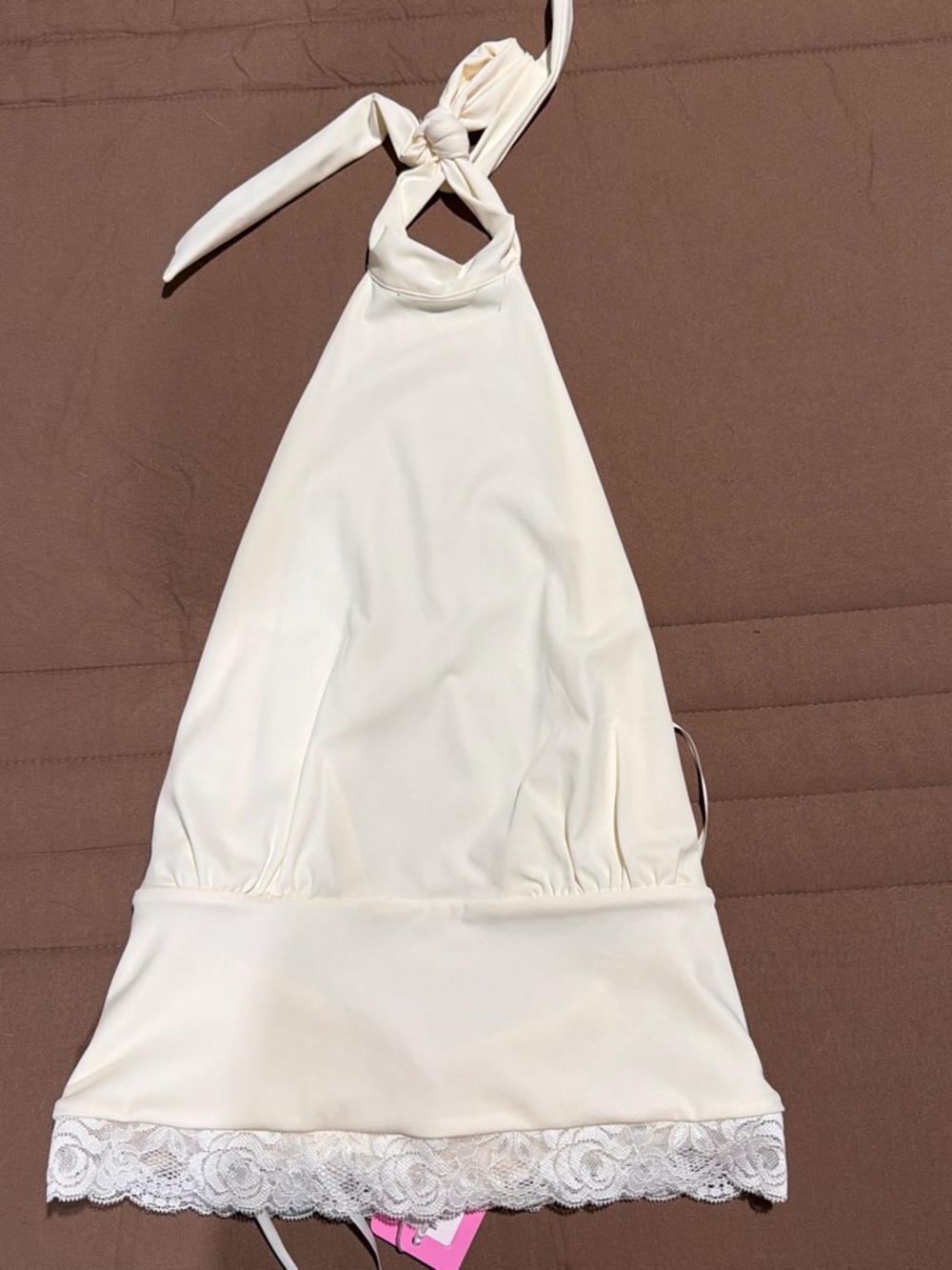 Edikted Cream Halter Lace-Trim Chemise Top